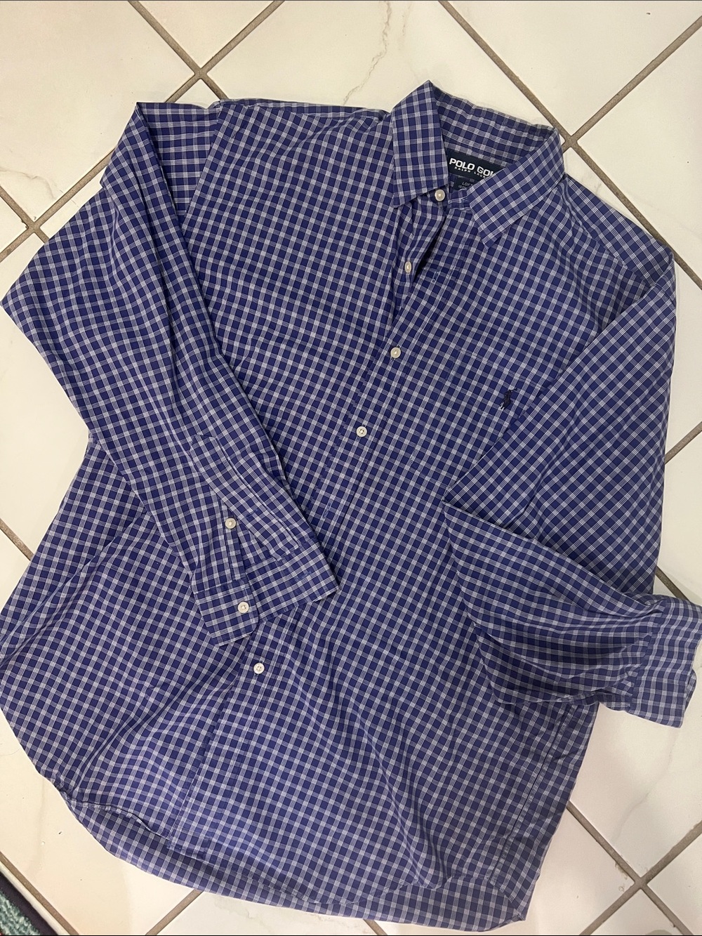Polo Golf ⛳️ Ralph Lauren Blue Check Cotton Button-Down Shirt Large